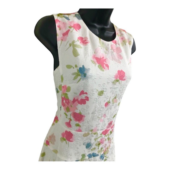 Karl Lagerfeld white jacquard print floral pink green rose fit & flare dress sz8 - Picture 13 of 14